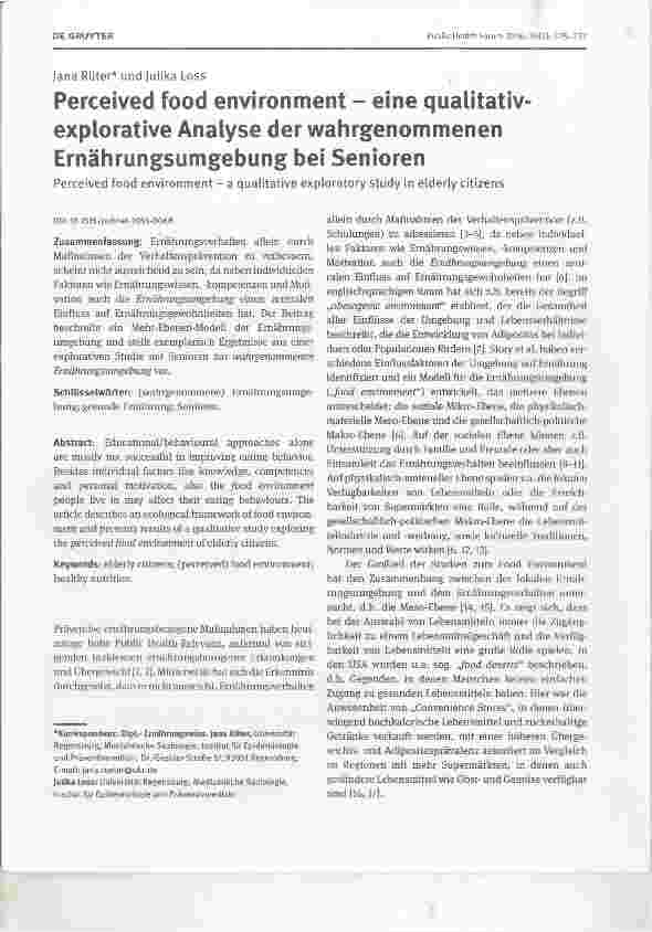 Vorschauseite 1: Perceived food environment eine qualitativexplorative Analyse der wahrgenommenen Ernährungsumgebung bei Senioren