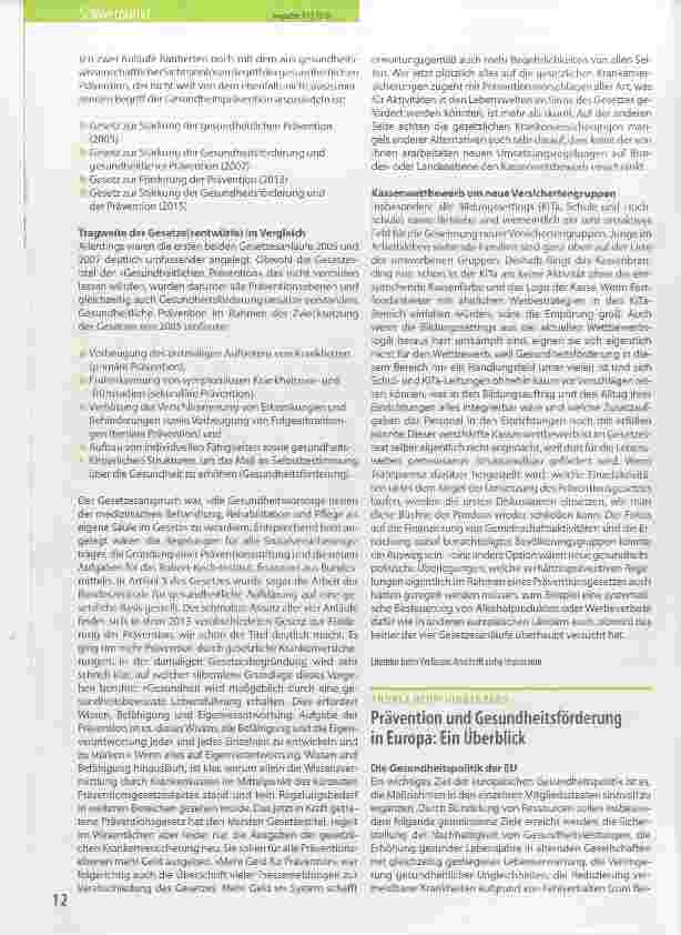 Vorschauseite 1: Prävention und Gesundheitsförderung in Europa: Ein Überblick