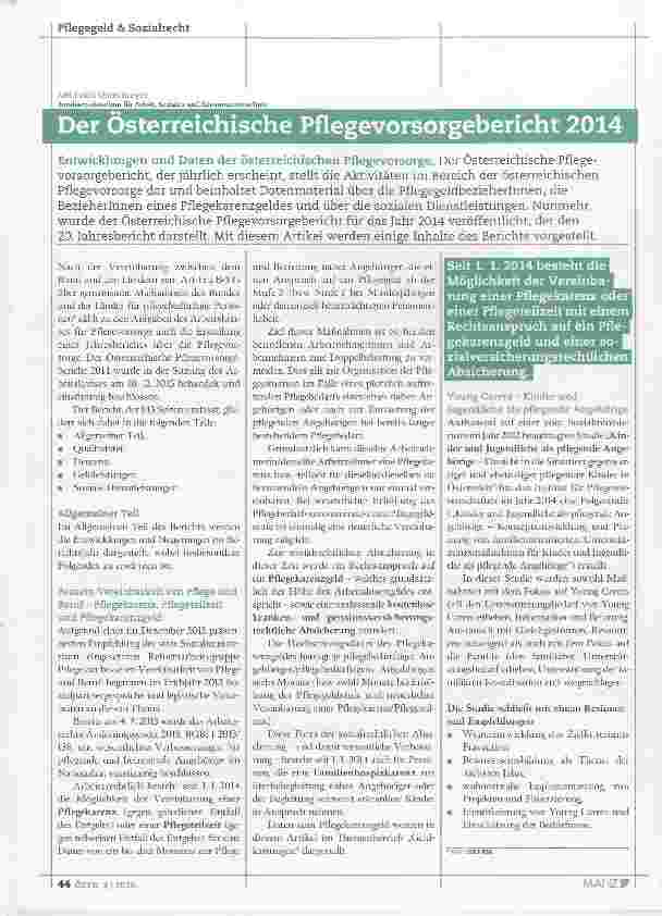Vorschauseite 1: Der Österreichische Pflegevorsorgebericht 2014