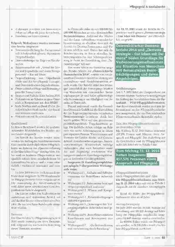 Vorschauseite 2: Der Österreichische Pflegevorsorgebericht 2014