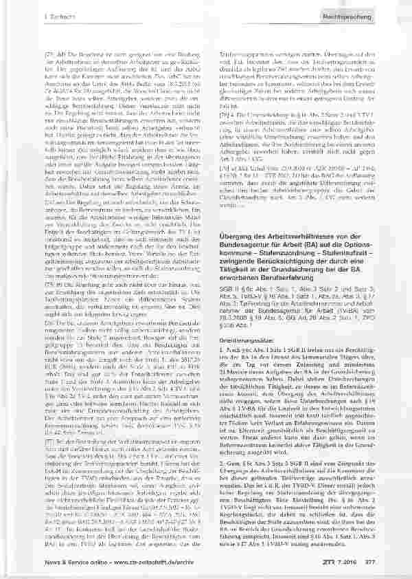 Vorschauseite 1: Übergang des Arbeitsverhältnisses von der Bundesagentur für Arbeit (BA) auf die Optionskommune