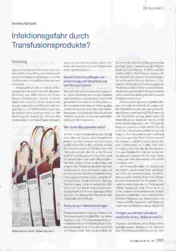 Vorschauseite 1: Infektionsgefahr durch Transfusionsprodukte?