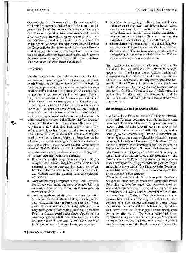 Vorschauseite 2: Diagnostik der Beschwerdenvalidität: Praktische Gesichtspunkte und medizinische Erfordernisse
