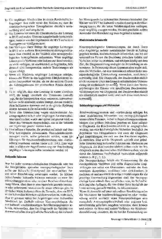 Vorschauseite 5: Diagnostik der Beschwerdenvalidität: Praktische Gesichtspunkte und medizinische Erfordernisse