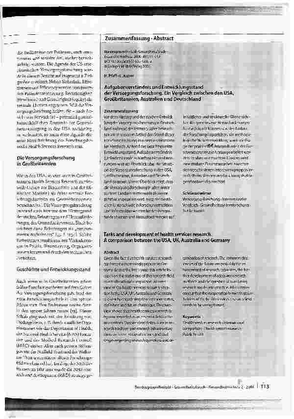 Vorschauseite 3: Aufgabenverständnis und Entwicklungsstand der VersorgungsforschungEin Vergleich zwischen den USA, Großbritannien, Australien und Deutschland