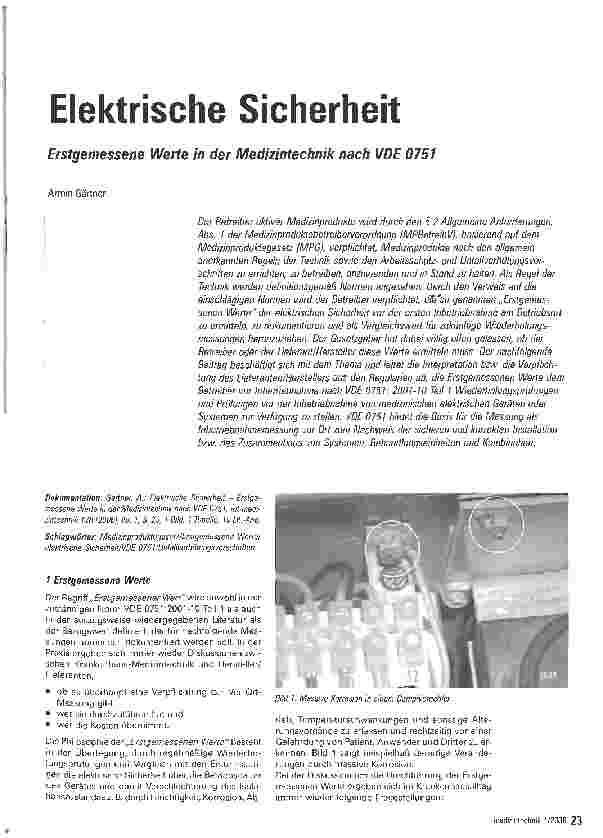Vorschauseite 1: Elektrische SicherheitErstgemessene Werte in der Medizintechnik nach VDE 0751