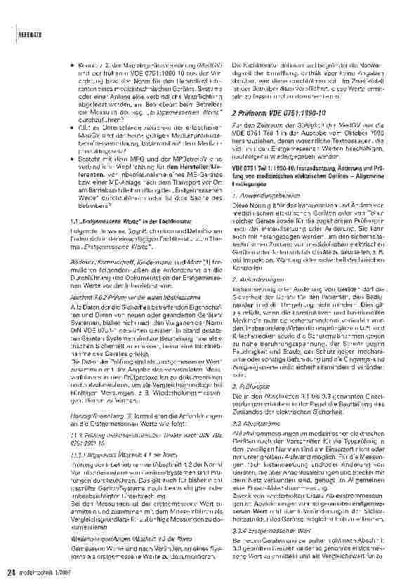 Vorschauseite 2: Elektrische SicherheitErstgemessene Werte in der Medizintechnik nach VDE 0751