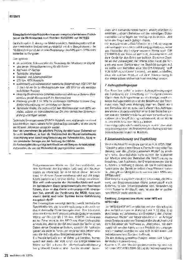 Vorschauseite 6: Elektrische SicherheitErstgemessene Werte in der Medizintechnik nach VDE 0751
