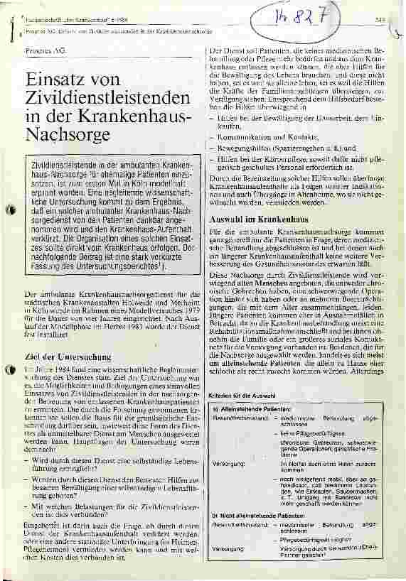 Vorschauseite 1: Einsatz von Zivildienstleistenden in der Krankenhausnachsorge