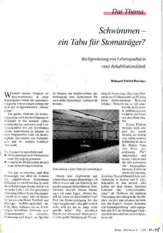 Vorschauseite 1: Schwimmen - ein Tabu für Stomaträger? Rückgewinnung von Lebensqualität in einer Rehabilitationsklinik