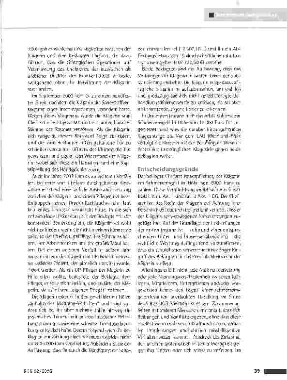 Vorschauseite 2: Schadensersatz wegen MobbingLAG Rheinland-Pfalz vom 4.10.2005 (5 Sa 140/05)