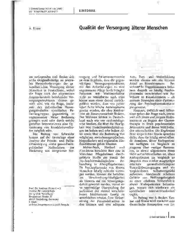 Vorschauseite 1: Qualität der Versorgung älterer Menschen