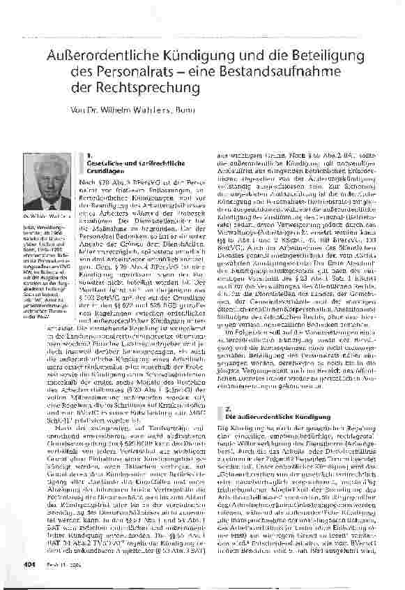 Vorschauseite 1: Außerordentliche Kündigung und die Beteiligung des Personalrats - eine Bestandsaufnahme der Rechtsprechung