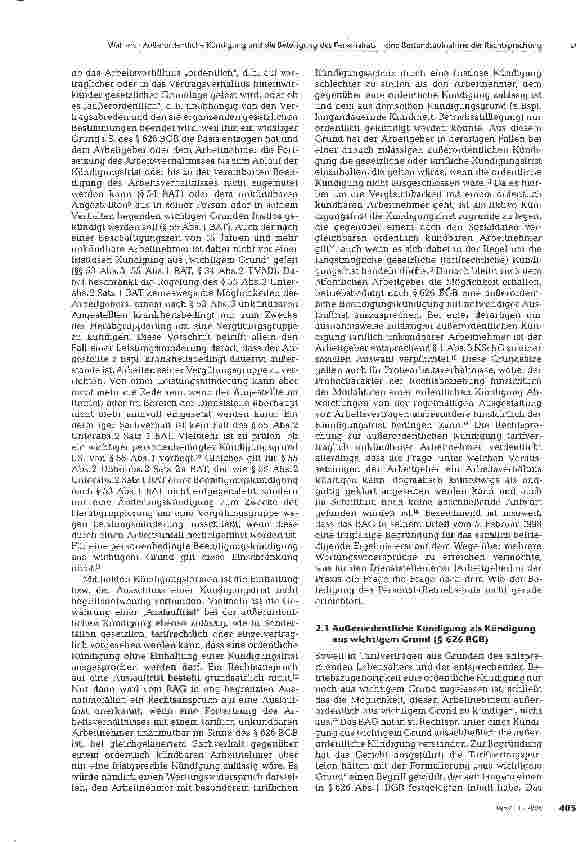 Vorschauseite 2: Außerordentliche Kündigung und die Beteiligung des Personalrats - eine Bestandsaufnahme der Rechtsprechung