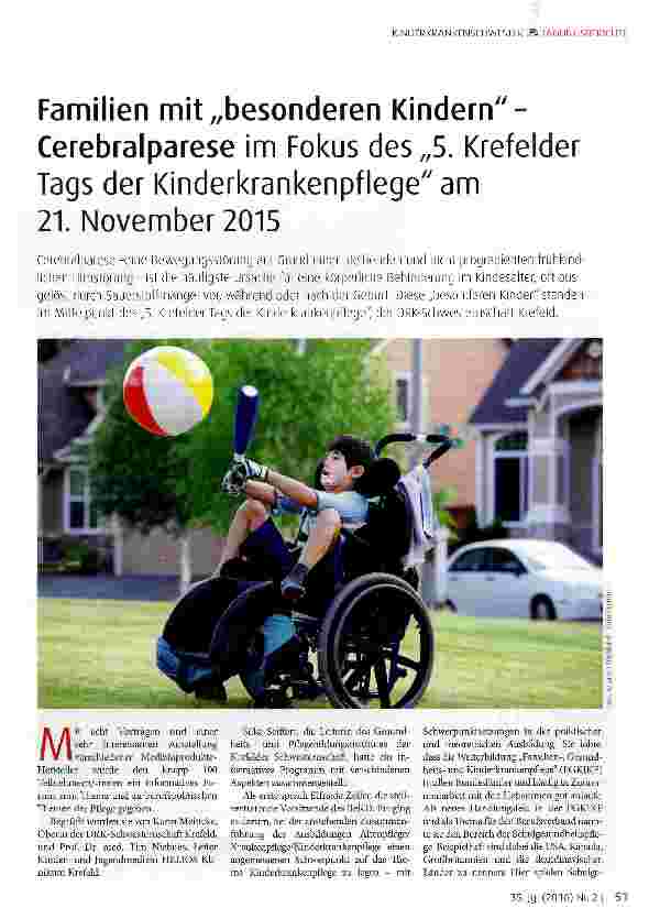 Vorschauseite 1: Familien mit „besonderen Kindern-Cerebralparese im Fokus des „5. Krefelder Tags der Kinderkrankenpflege am 21. November 2015
