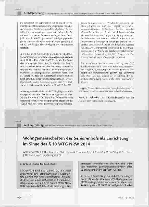 Vorschauseite 1: Wohngemeinschaften des Seniorenhofs als Einrichtung im Sinne des § 18 WTG NRW 2014