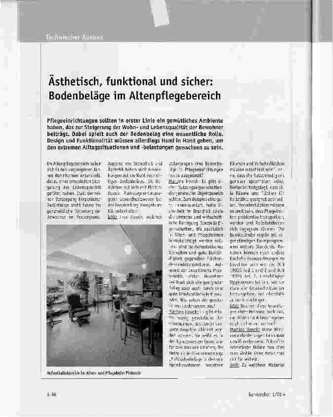Vorschauseite 1: Ästhetisch, funktional und sicher: Bodenbeläge im Altenpflegebereich
