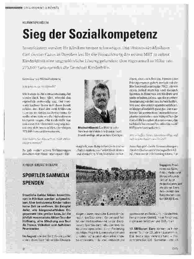 Vorschauseite 1: KLINIKSPENDENSieg der Sozialkompetenz