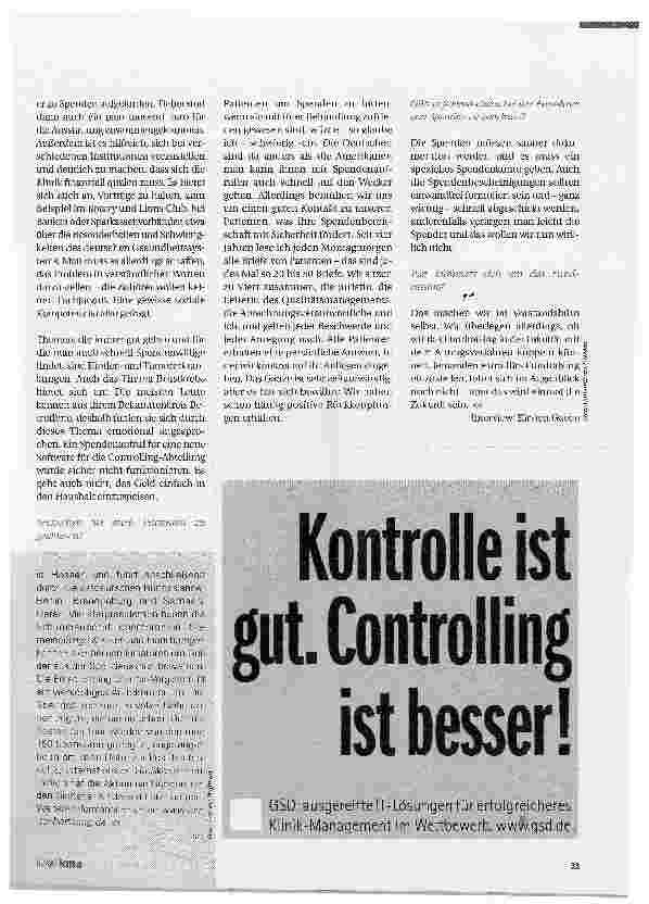 Vorschauseite 2: KLINIKSPENDENSieg der Sozialkompetenz
