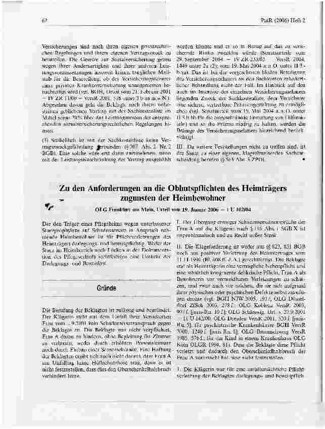 Vorschauseite 1: Zu den Anforderungen an die Obhutspflichten des Heimträgers zugunsten der Heimbewohner