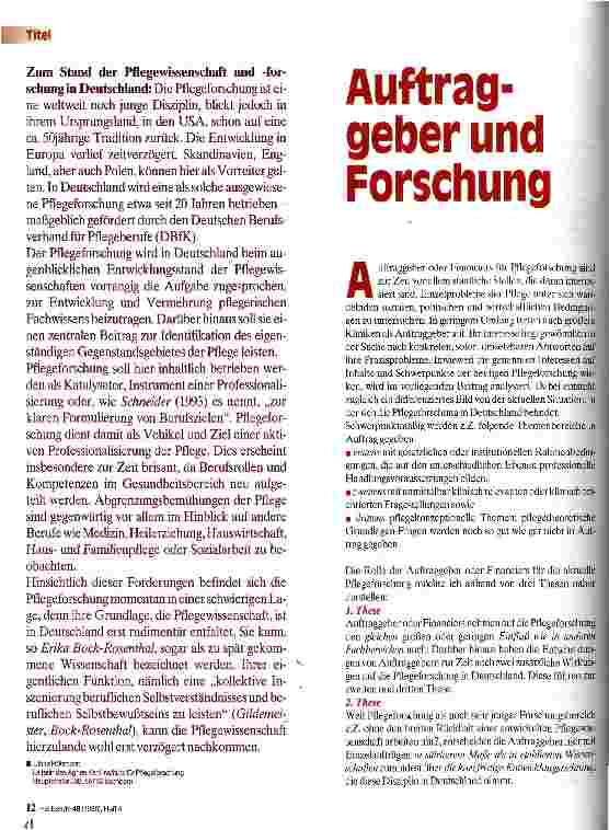 Vorschauseite 1: Auftraggeber und Forschung Zum Stand der Pflegewissenschaft und -forschung in Deutschland
