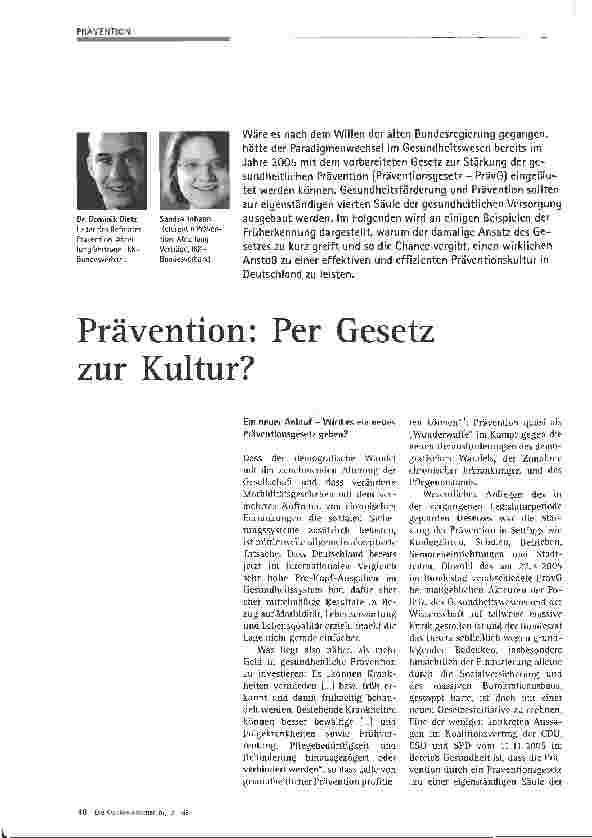 Vorschauseite 1: Prävention: Per Gesetz zur Kultur?