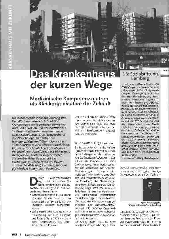 Vorschauseite 1: Das Krankenhaus der kurzen Wege - Medizinische Kompetenzzentren als Klinikorganisation der Zukunft