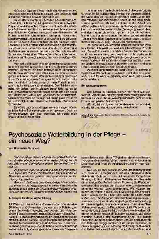Vorschauseite 1: Psychosoziale Weiterbildung in der Pflege - ein neuer Weg?