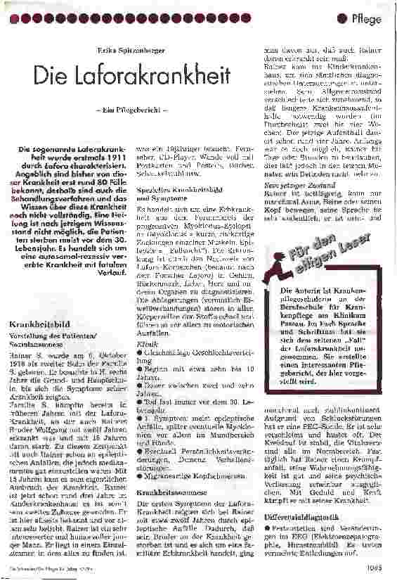 Vorschauseite 1: Die Laforakrankheit - Ein Pflegebericht -