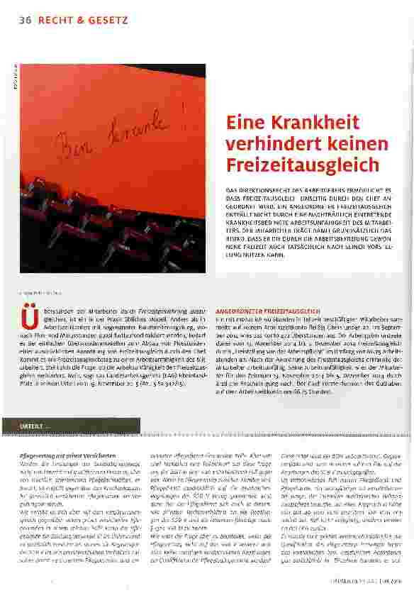 Vorschauseite 1: Eine Krankheit verhindert keinen Freizeitausgleich