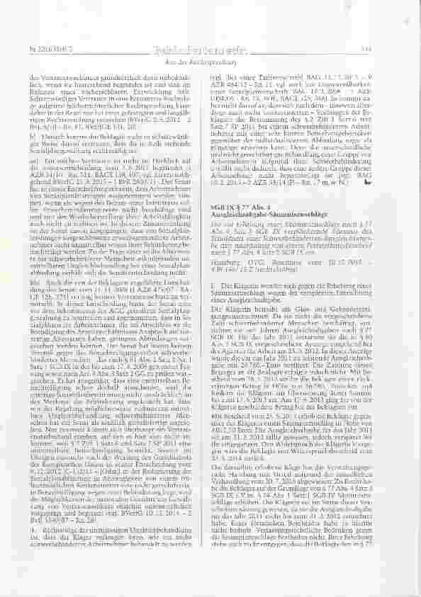 Vorschauseite 4: BetrVG § 75 Abs. 1; AGG §§ 1, 3 Abs. 1 Satz 1 Sozialplanabfindung Benachteiligung wegen Behinderung