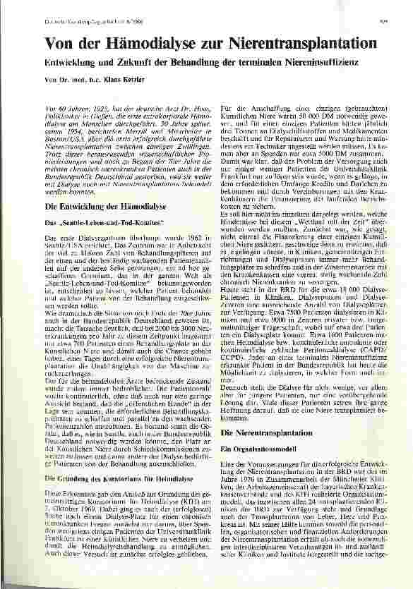 Vorschauseite 1: Von der Hämodialyse zur Nierentransplantation