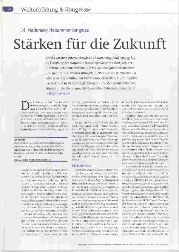 Vorschauseite 1: Weiterbildung & Kongresse 14. Nationaler Hebammenkongress Stärken für die Zukunft