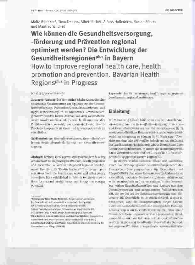 Vorschauseite 1: Wie können die Gesundheitsversorgung, -förderung und Prävention regional optimiert werden? Die Entwicklung der Gesundheitsregionen in Bayern