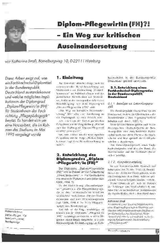 Vorschauseite 1: Diplom-PflegeeirtIn (FH)?! - Ein Weg zur kritischen Auseinandersetzung