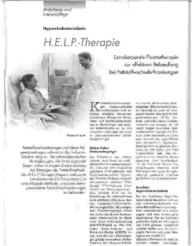 Vorschauseite 1: H.E.l..P.-TherapieExtrakorporale Plasmatherapie zur effektiven Behandlungbei Fettstoffwechselerkrankungen