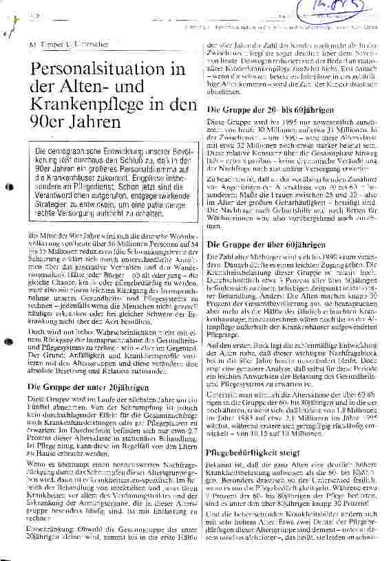 Vorschauseite 1: Personalsituation in der Altenund Krankenpflege in den 90er Jahren