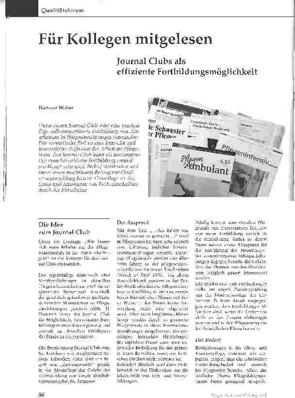 Vorschauseite 1: Für Kollegen mitgelesenJournal Clubs als effiziente Fortbildungsmöglichkeit