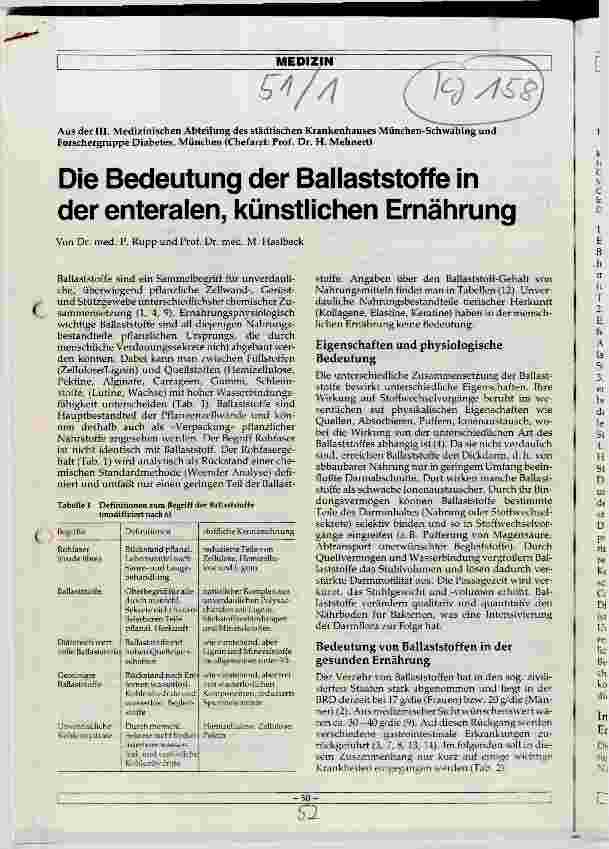 Vorschauseite 1: Die Bedeutung der Ballaststoffe in der enteralen, künstlichen Ernährung