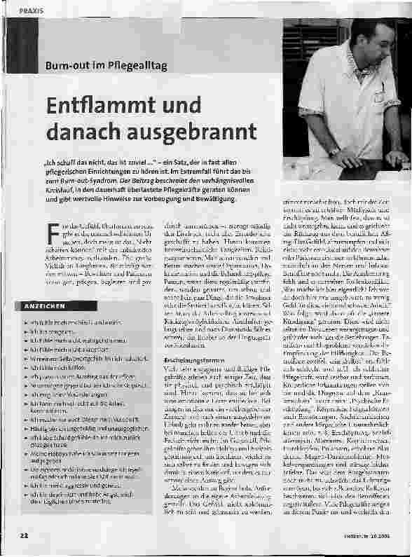 Vorschauseite 1: Burnout im Pflegealltag - Entflammt und danach ausgebrannt