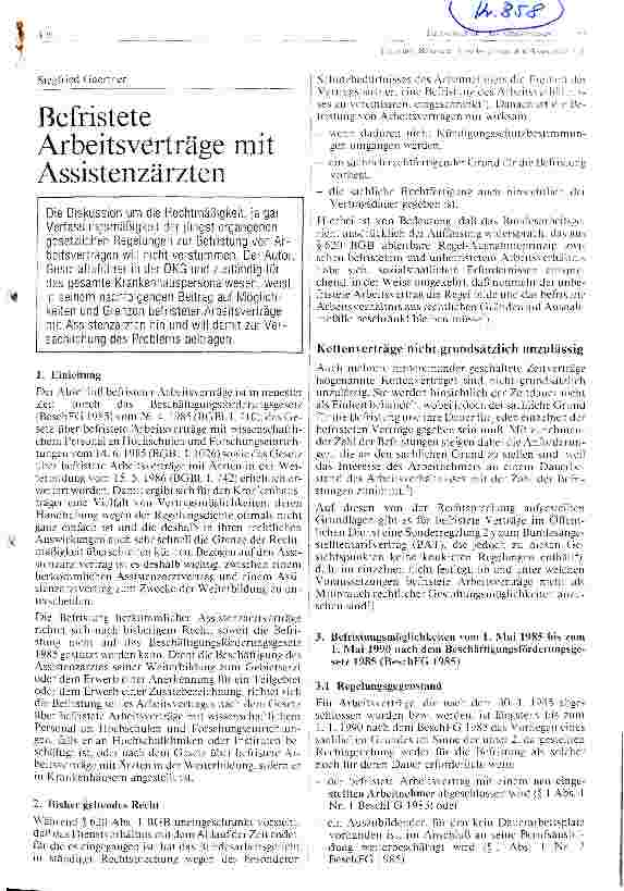Vorschauseite 1: Befristete Arbeitsverträge mit Assistensärzten