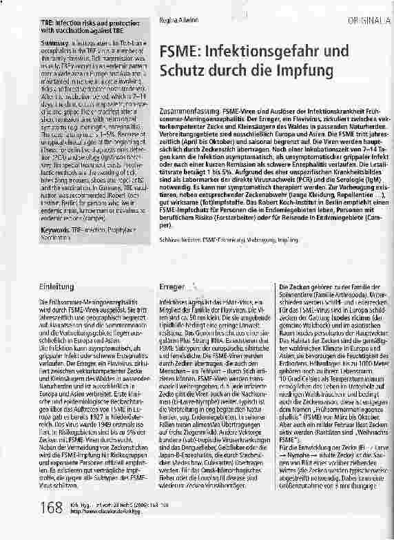 Vorschauseite 1: FSME: Infektionsgefahr und Schutz durch die Impfung