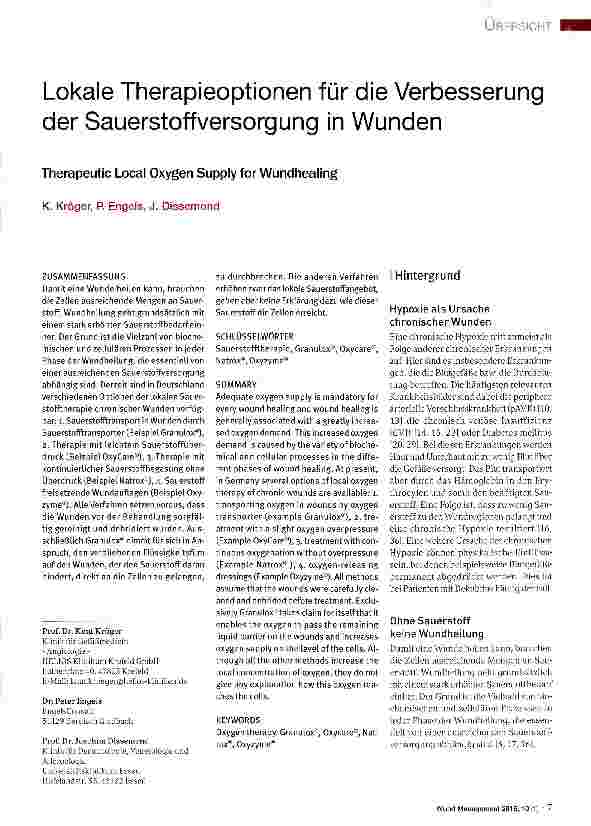 Vorschauseite 1: Lokale Therapieoptionen für die Verbesserung der Sauerstoffversorgung in Wunden