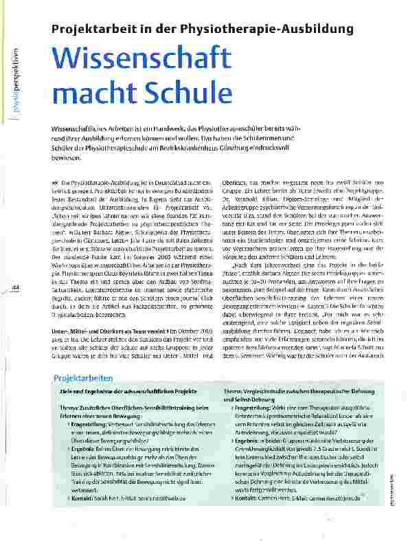 Vorschauseite 1: Projektarbeit in der Physiotherapie-AusbildungWissenschaft macht Schule