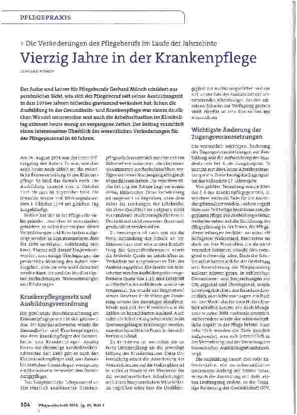 Vorschauseite 1: Vierzig Jahre in der Krankenpflege