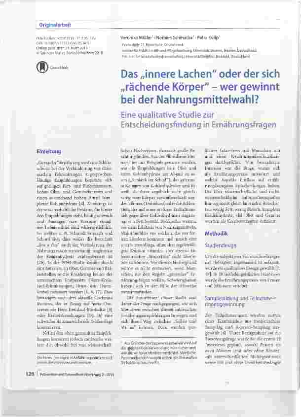 Vorschauseite 1: Das „innere Lachen oder der sich „rächende Körper wer gewinnt bei der Nahrungsmittelwahl?