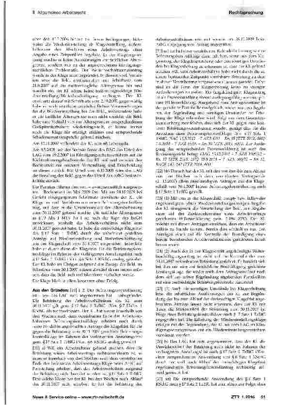 Vorschauseite 2: Befristungskontrollklage - verlängerte Anru-fungsfrist nach §17 Satz 2 TzBfG i. V. m. §6 Satz 1 KSchG entsprechend - gerichtliche Gel-tendmachung der Unwirksamkeit einer Befristun…