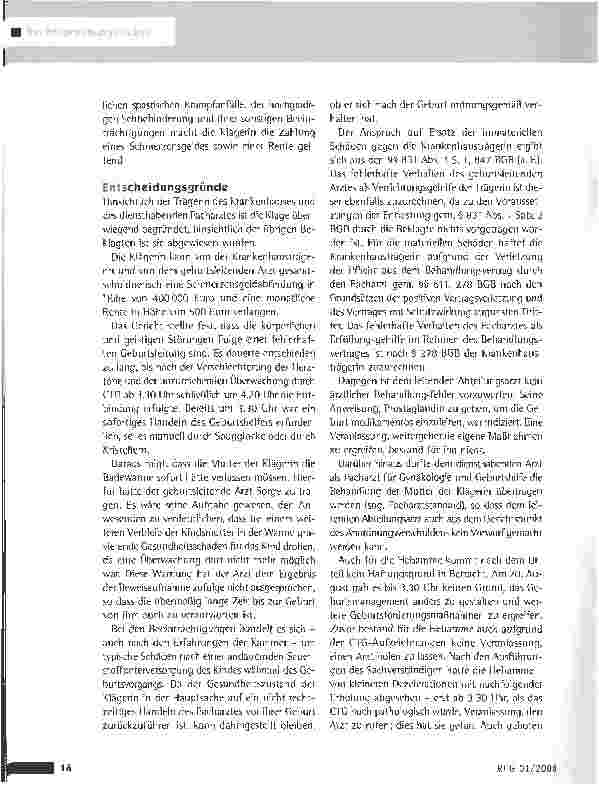 Vorschauseite 2: Schadensersatz wegen Behandlunssfehler bei der Geburt