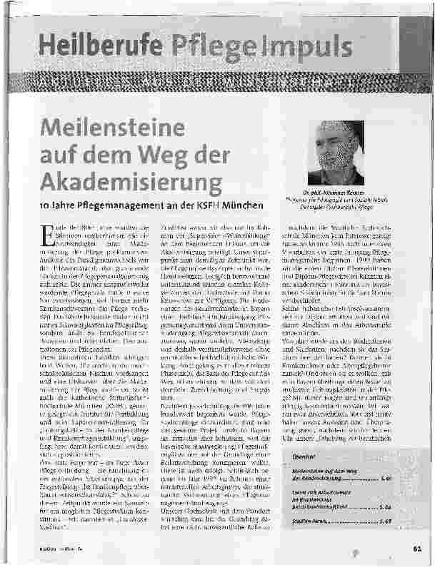 Vorschauseite 1: Meilensteine auf dem Weg der Akademisierung10 Jahre Pflegemanagement an der KSFH München