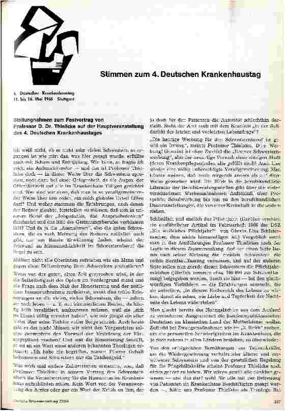 Vorschauseite 1: Stimmen zum 4. Deutschen Krankenhaustag vom 11. -14. Mai 1966 Stuttgart
